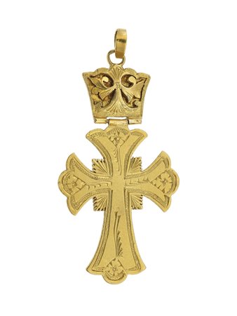 Pendente “croce” oro giallo 750/1000, gr. 18,0 cm 7,5x 3,5...