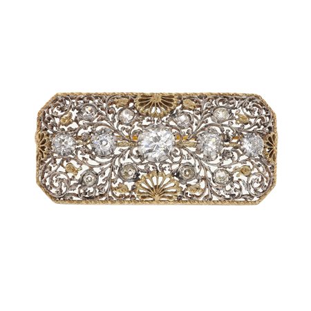 Spilla con diamanti di vecchio taglio montatura in oro giallo 750/1000 ed...
