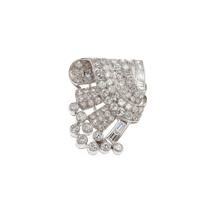 Spilla con diamanti taglio brillante, huit-huit e baguette montatura in...