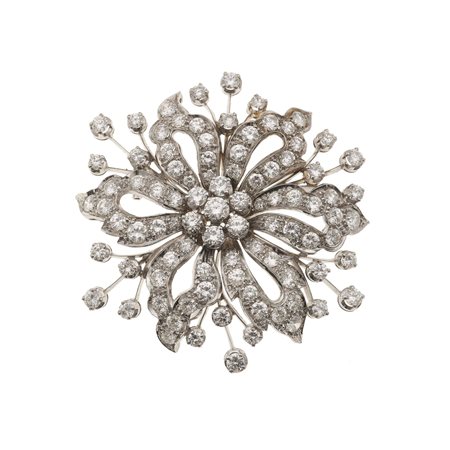 Spilla a soggetto floreale con diamanti taglio brillante montatura in oro...
