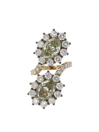 Anello con due diamanti taglio ovale di ct 4.07 e 4.14, natural fancy...