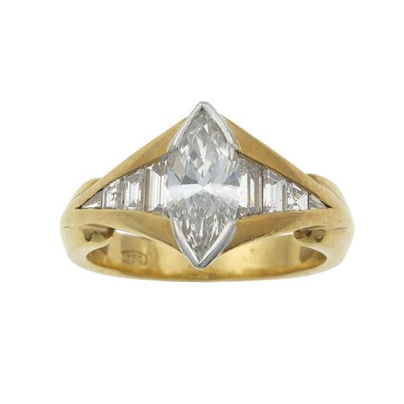 Anello con diamante taglio marquise di ct 1.16, colore F, caratteristiche...