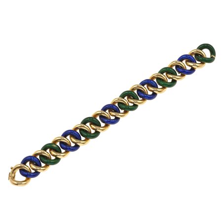 Bracciale con smalto blu e verde montatura in oro giallo 750/1000. Lievi...