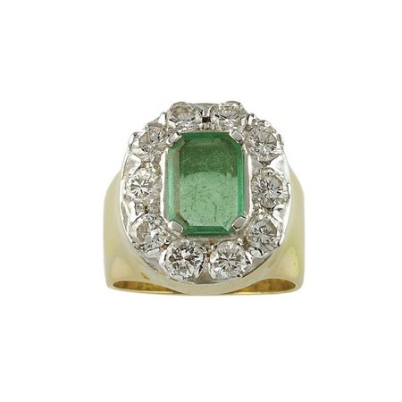 Anello con smeraldo Colombia e diamanti a contorno montatura in oro giallo e...