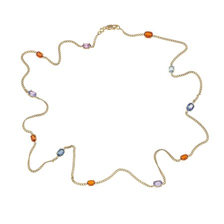 Lunga catena con quarzi multicolor montatura in oro giallo 750/1000, gr 10,1...