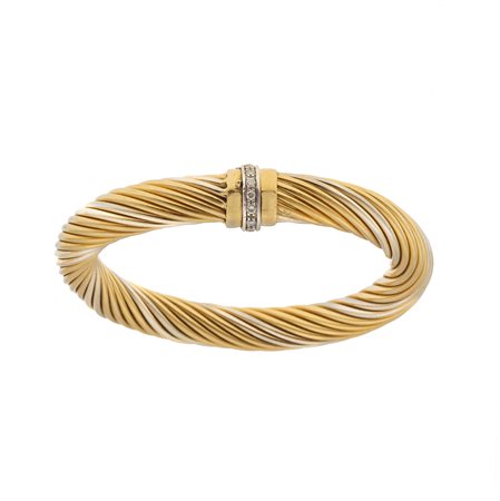 Bracciale rigido con piccoli diamanti montatura in oro giallo ed oro bianco...