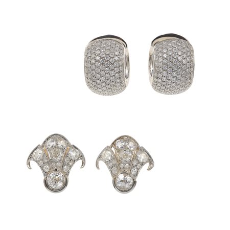 Lotto composto da due paia di orecchini con diamanti. Uno firmato Leo Pizzo...