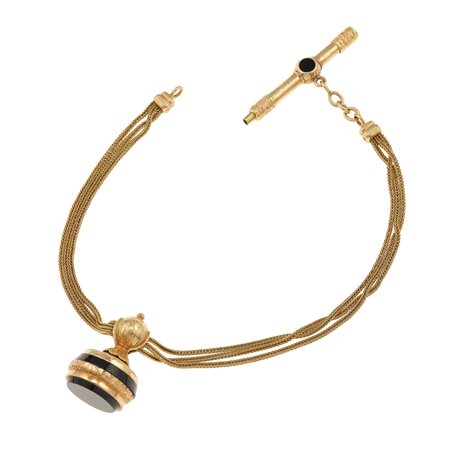 Catena da orologio con sigillo montatura in oro giallo 750/1000,...