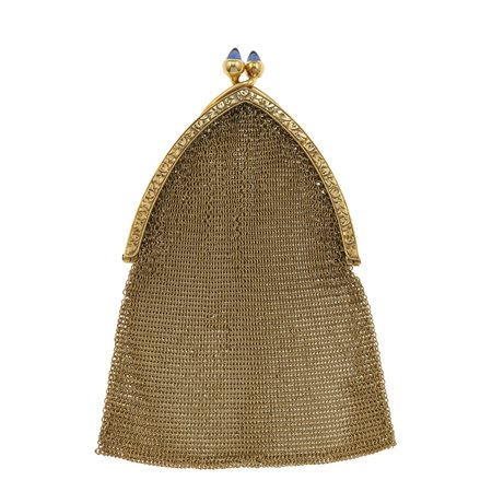 Portamonete in maglia con piccoli zaffiri oro giallo 750/1000, gr. 37,4 cm...