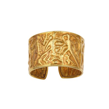 Bracciale rigido con bassorilievo oro giallo 750/1000, gr. 68,5 internal...