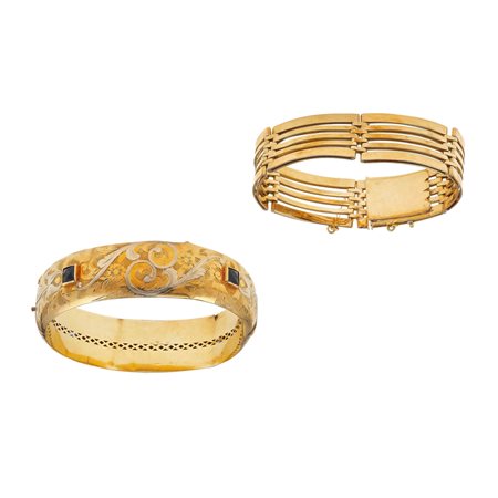 Due bracciali rigidi montature in oro giallo 750/1000, bracciale rigido gr...