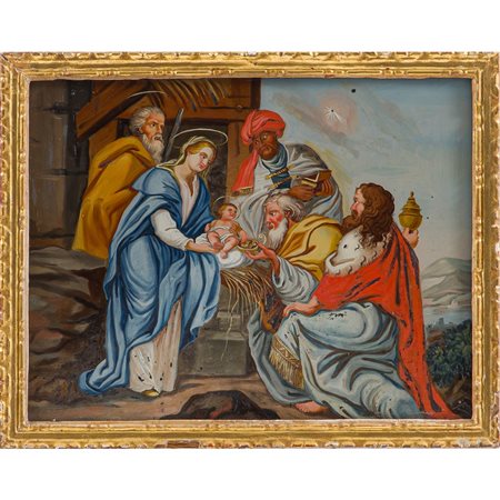 MANIFATTURA SICILIANA DEL XVIII SECOLO, Olio su vetro