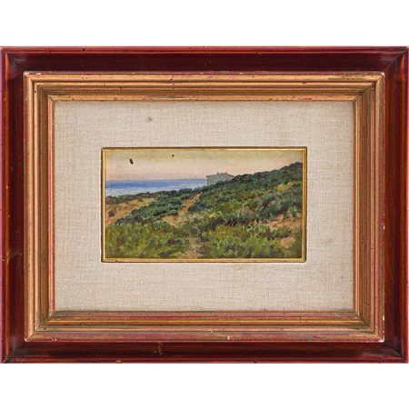 GENNARO PARDO, Caseggiato sul mare, Olio su tavola