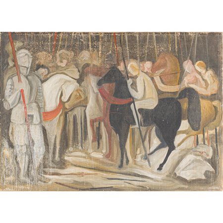 SCUOLA ITALIANA DEL XX SECOLO, Cavalieri, Olio su tela