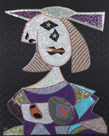 Baj Enrico Femme, 1972 multiplo ricamato in pailettes su damasco applicato su...