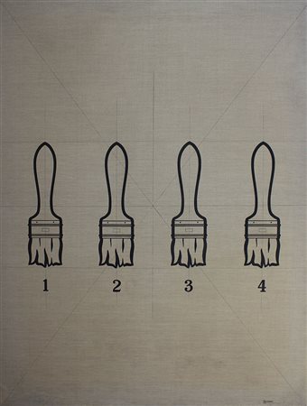 Stefanoni Tino I pennelli, 1974 tecnica mista su tela, cm. 200x150 firmato,...