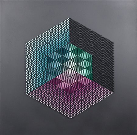 Costalonga Franco Mokubi cilindretti e acrilico su tavola, cm. 67x67 firmato...