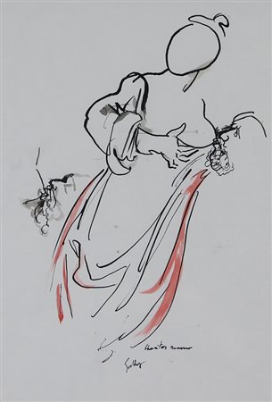 Guttuso Renato Charitas Romana china e acquarello su carta, cm. 41,5x30...