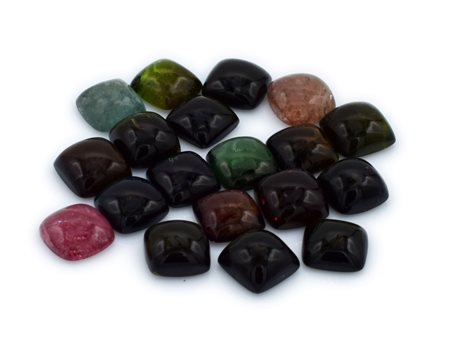 Lotto di tormaline naturali, colori misti, taglio cabochon,forma quadrata 10x10