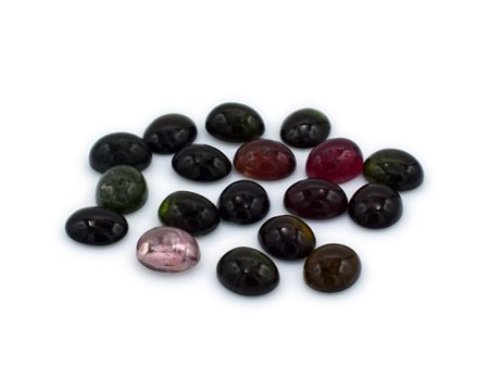 Lotto di tormaline naturali, colori misti, taglio cabochon,forma ovale 10x12