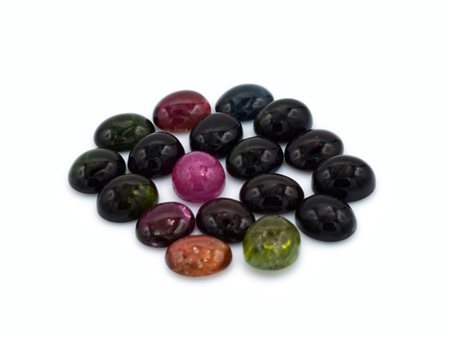 Lotto di tormaline naturali, colori misti, taglio cabochon,forma ovale 10x12