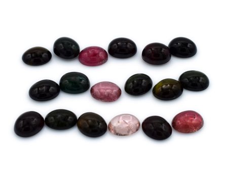 Lotto di tormaline naturali, colori misti, taglio cabochon,forma ovale 10x12