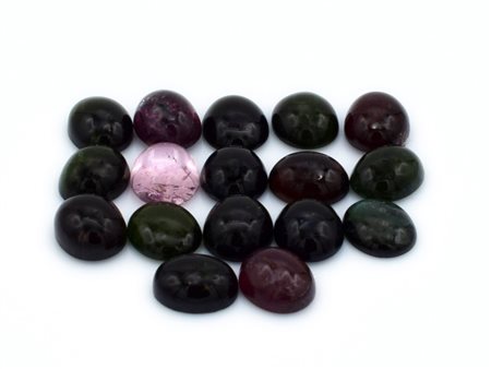 Lotto di tormaline naturali, colori misti, taglio cabochon,forma ovale 10x12