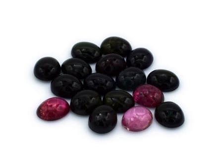 Lotto di tormaline naturali, colori misti, taglio cabochon,forma ovale 10x12