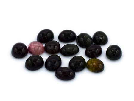 Lotto di tormaline naturali, colori misti, taglio cabochon,forma ovale 10x12