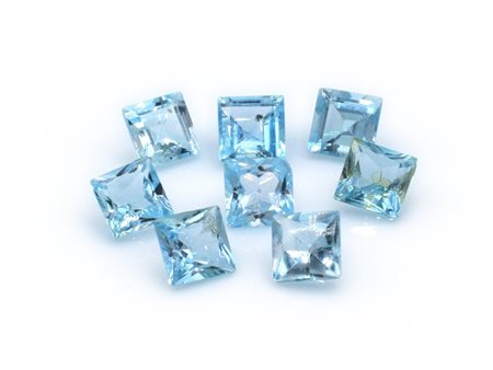Lotto di topazi blu, taglio Princess