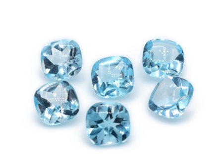 Lotto di topazi blu, forma quadrata, taglio buff top, misure  12x12