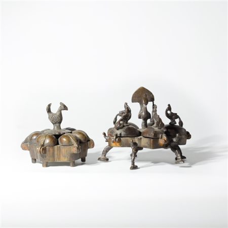 Two Indian flower-shaped containers