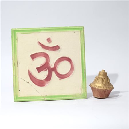 Tile with OM Symbol and Small Ritual Mandir