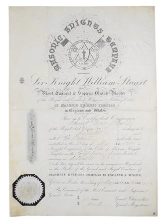 Original Masonic Certificate of the Knights Templar