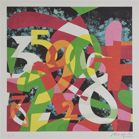 Ugo Nespolo INTRECCI litografia su carta acquerello, cm 48x48; es. A.P. firma...