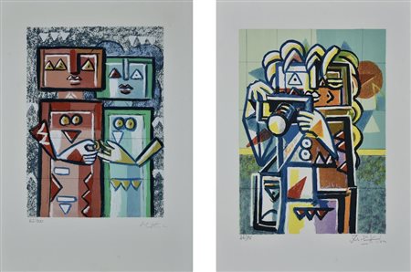 Ibrahim Kodra COPPIA DI SERIGRAFIE SENZA TITOLO serigrafia, cm 35x25; es....