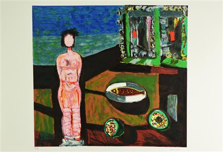 Bruno Cassinari NATURA MORTA CON NUDO serigrafia su carta Fabriano, cm 50x70;...