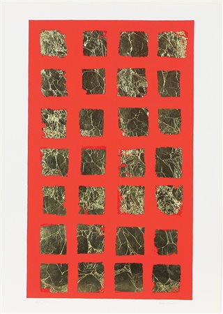 Bianco Remo Tableau d'oré, 1970-1975 serigrafia con applicazioni di foglia...