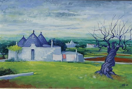 Mai Gianfranco Paesaggio Pugliese, 1988 olio su cartone, cm. 20x30 firmato e...