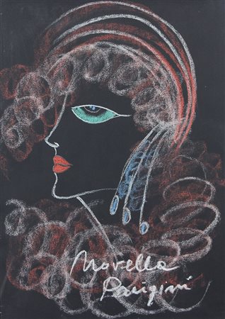 Parigini Novella Volto gessetti su cartoncino nero, cm. 70x50 firmato in...