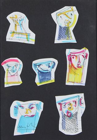 Nespolo Ugo Senza titolo collage di 7 disegni su carta, cm. 30x21 firmato in...