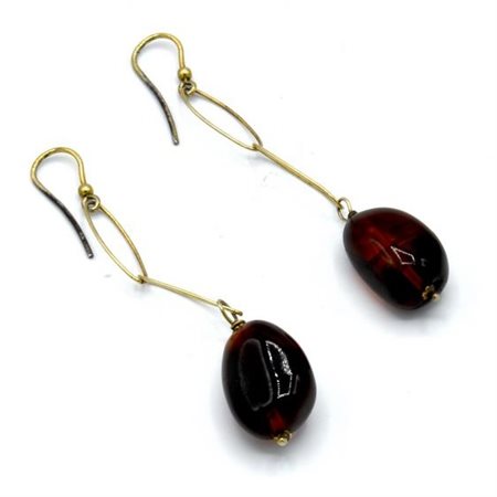 COPPIA DI ORECCHINI PENDENTI CON AMBRA lunghezza cm 7