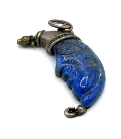 CIONDOLO IN LAPISLAZZULO E ARGENTO MODELLATO A LUNA lunghezza cm 4