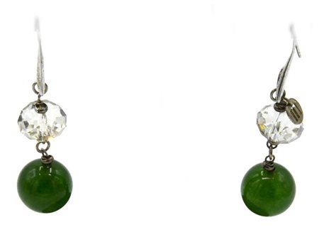 ORECCHINI PENDENTI CON SFERE IN PIETRE DURE VERDI lunghezza cm 6