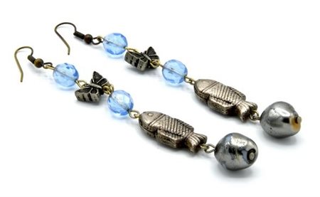 ORECCHINI PENDENTI CON PICCOLI PESCI lunghezza cm 9