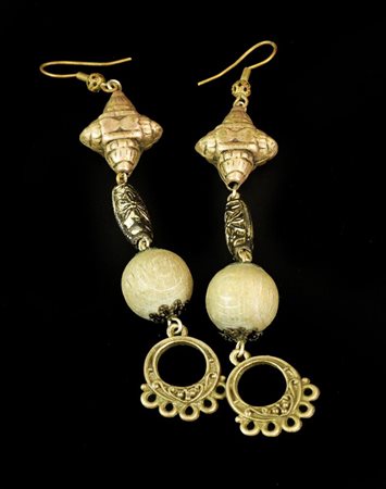 COPPIA ID ORECCHINI PENDENTI in argentone e sfera grigia, lunghezza cm 10