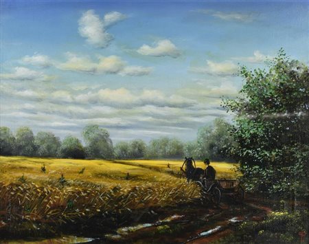 Ignoto CAMPO DI GRANO olio su tela, cm 64x58 monogramma indistinguibile