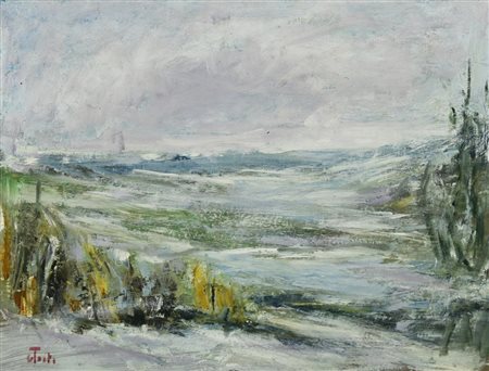 Ignoto NEVICATA olio su faesite, cm 30x40 firma sul retro: firma, titolo e...