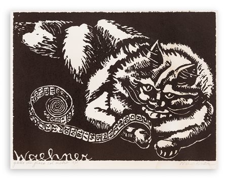TRUDE SCHMIDL-WAEHNER (1900-1979) - Gatto che gioca con il metro