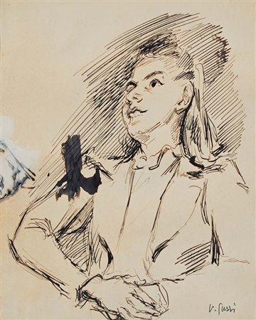 Virgilio Guzzi (Molfetta 1902 - Roma 1978) Modella che guarda verso l'alto...